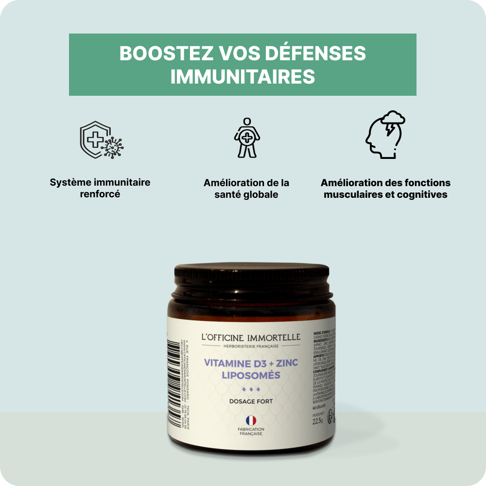 Complexe immunité | Vitamine D3 + Zinc liposomés - Officine Immortelle